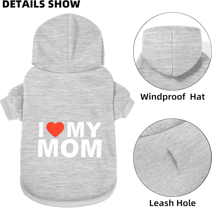 GreenJoy Dog Sweater Dog Hoodie Cold Weather Coat Hooded Sweatshirt for Puppies,Cats, Small Medium Large Dogs (Light Grey(I Love My Mom), Medium)