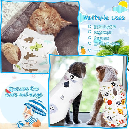 Kacctyen 6 Set Cat Recovery Suit After Surgery Female and Male Cat Kitten Surgery Suit E Collar Alternative Pajama Kitty Clothes for Spay Abdominal Skin Anti Licking(Animal,Small)