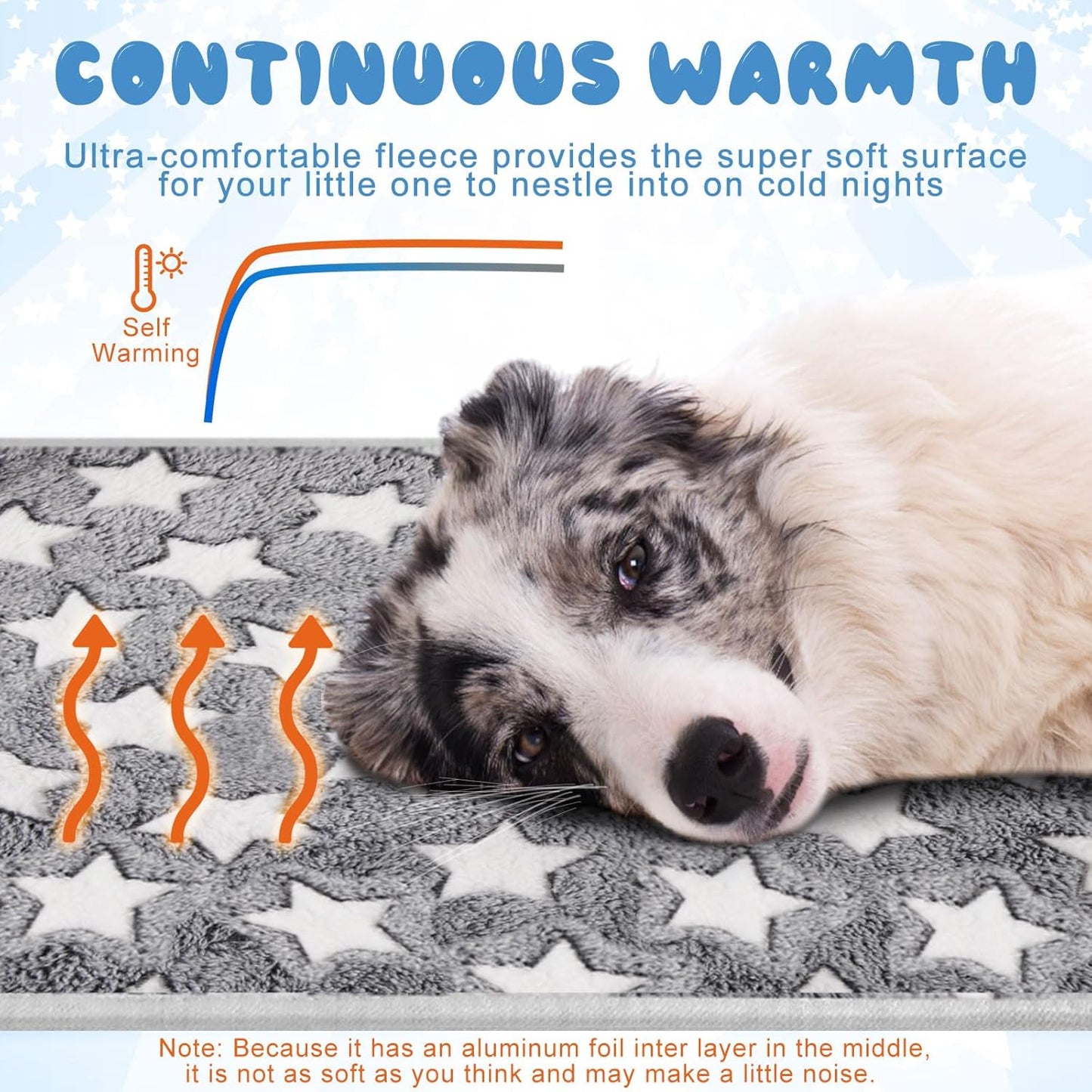 2 Pcs Large Self Warming Cat Pad Self Heating Cat Mat Bed Dog Crate Pet Blankets Thermal Heated Bed Mat for Outdoor Indoor Newborn Kittens Puppies Dog(Large Star,41 x 29)