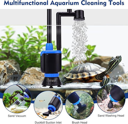 AQQA DC 36W Electric Aquarium Vacuum Gravel Cleaner 6-in-1 Multifunctional Fish Tank Cleaning Kit for Remove Dirt, Change Water, Wash Sand, Turtle Water Shower, Water Circulation with Adjustable Power