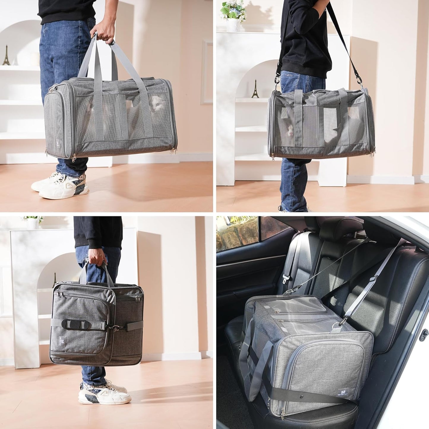 Large Cat Carrier for 2 Cats with Removable Soft Pad(43.3 x 17 x13Inches), Collapsible&Expandable Pet Carrier for Large Cats and Small Dogs 35 LBS,Breathable Mesh Top,Safety Harness