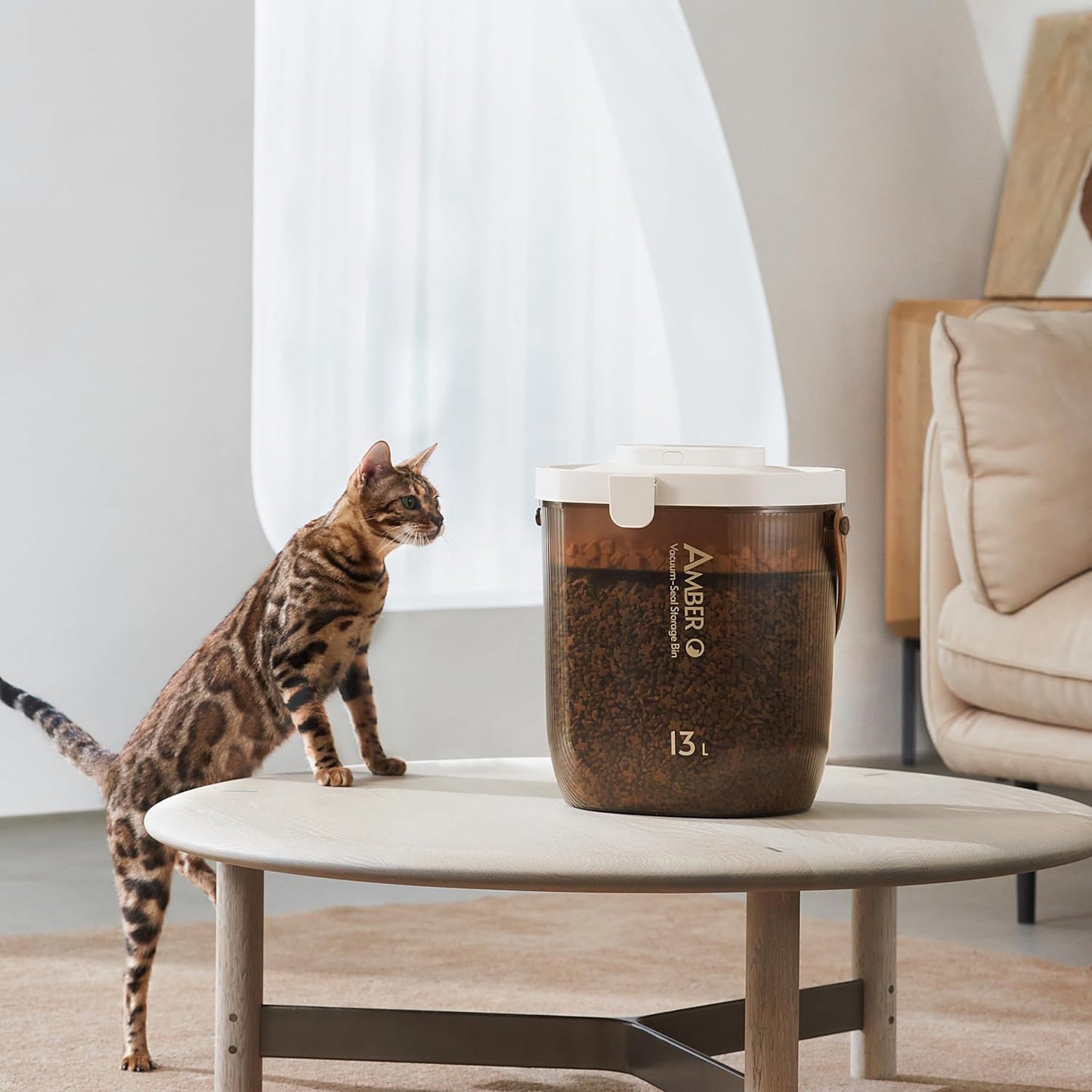 VOOCOO Automatic Dog & Cat Food Container - 16.5lbs Vacuum Sealed Storage Bin, 30-Day Freshness, Translucent Lock Lid & Quick Open, Includes Bags