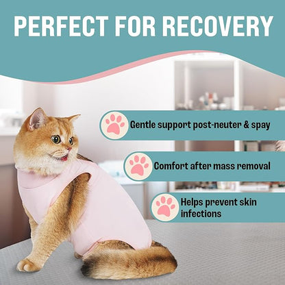 KittyCraft Cat Recovery Suit - Strangle-Proof Post Surgery Cat Onesie, Cat Post-Surgery Suit (Medium, Pink)