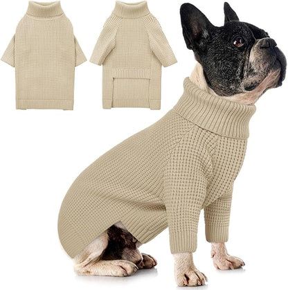 Queenmore Dog Sweaters for Small Dogs Male, Turtleneck Fall Pet Sweaters, Waffle KnitSweater for Doggie, Cat Sweater Puppy Coat, Apricot XS