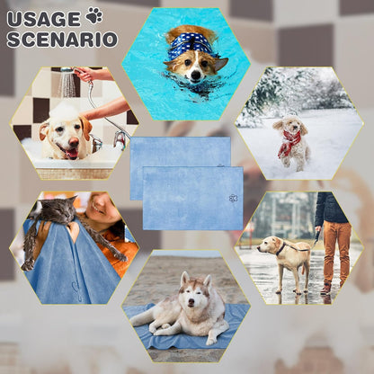 Chumia 4 Pack Dog Towels for Drying Large Microfiber Grooming Tools Absorbent Soft Bath Supplies with Embroidered Paw for Small Medium Pet Products (30 x 50 Inch,Light Blue)