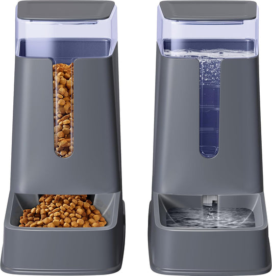 2 Packs Automatic Cat Feeder and Waterer, Gravity Dog Food and Water Dispenser Set for Small Medium Big Pets Cats Dogs Puppy Kitten, 1 Gallon x 2