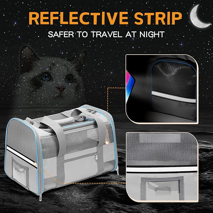 Large Cat Carrier Dog Carrier, Pet Carrier for 2 Cats Large Cats, Dog Carrier for Medium Small Dogs, Collapsible Soft Sided Pet Carrier for Cats Dogs Puppy of 25 Lbs, Light Grey