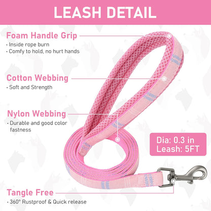 GAMUDA Small Dog Harness Collar and Leash Set, Step in No Chock No Pull Soft Mesh Adjustable Dog Vest Harnesses Plaid Reflective for Dogs Puppy Cats Kitten Rabbit (Pink, XS)