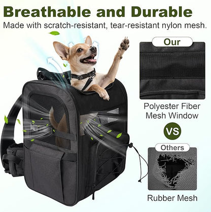 Dog Carrier Backpack for Small Dogs – Breathable and Comfortable Pet Travel Bag with, Safety Buckle and Adjustable Straps, Ideal for Hiking and Outdoor Adventures, Standard Pad, Black