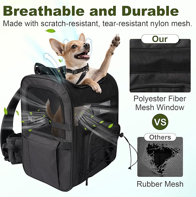 Dog Carrier Backpack for Small Dogs – Breathable and Comfortable Pet Travel Bag with, Safety Buckle and Adjustable Straps, Ideal for Hiking and Outdoor Adventures, Elevated Pad, Black