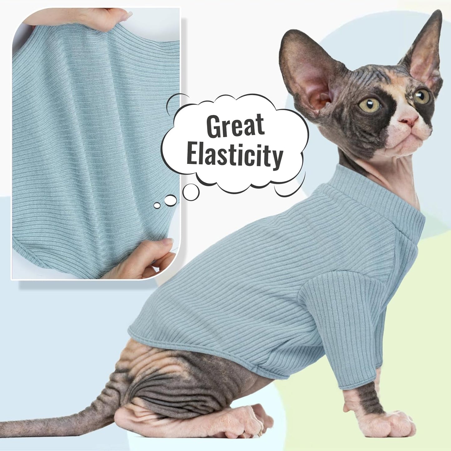 DENTRUN Sphynx Hairless Cats Shirt Pullover Kitten T-Shirts, Breathable Cat Wear Turtleneck Sweater Adorable Cat's Clothes Vest Pajamas Jumpsuit