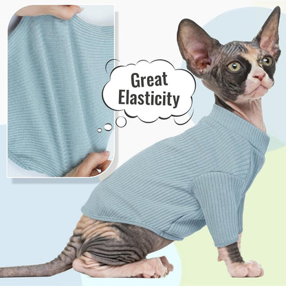 DENTRUN Sphynx Hairless Cats Shirt Pullover Kitten T-Shirts, Breathable Cat Wear Turtleneck Sweater Adorable Cat's Clothes Vest Pajamas Jumpsuit