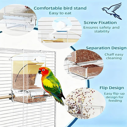 Automatic No Mess Bird Feeder and Water Dispenser Set, Acrylic Food Container and Drinker Bowl for Parrot Cage, Easy Clean Accessories for Parakeets Cockatiels Lovebirds and Other Small Pets
