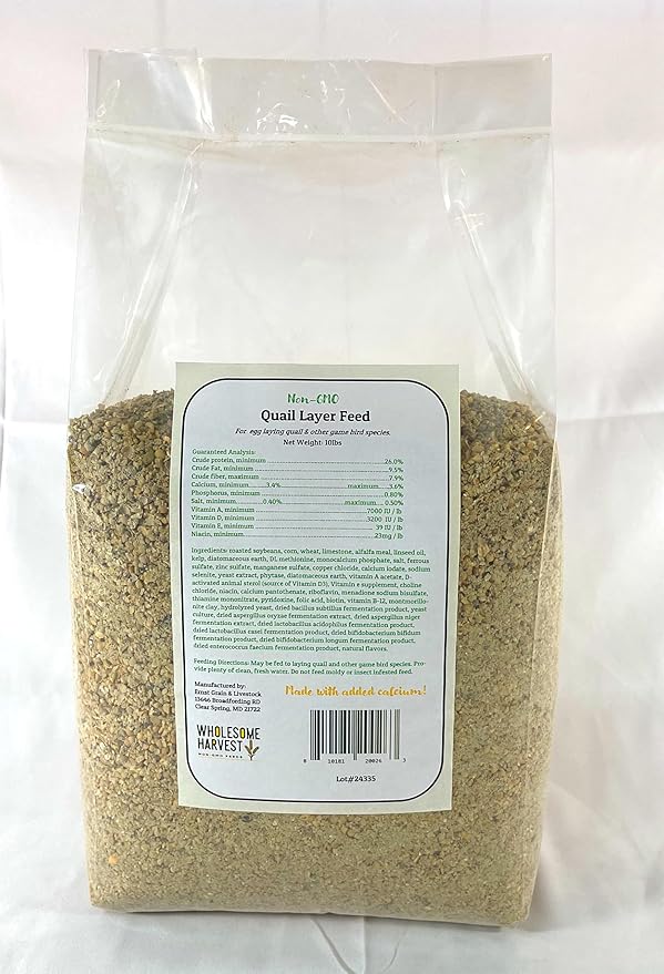 Non-GMO Quail Layer Feed 26% - Premium 10 lb Food for Laying Birds, Button Food