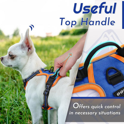 Eagloo Small Dog Harness No Pull, Service Vest with Reflective Strips and Control Handle, Adjustable and Comfortable for Walking, No Choke Pet Harness with 2 Metal Rings, Blue & Orange, XS