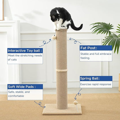 Cat Craft Cat Scratching Post Large Reticulate Carpet Scratching Post for Indoor Cats, Tall Cat Scratch Post, Carpet Cat Scratcher with Replaceable Toys, Sturdy Base, Large, Beige
