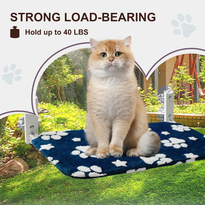 Cat Window Perch, Foldable Cat Window Hammock with Cute 3D Textured Flower Cover and Strong Suction Cups, Cordless Window Seat Bed for Indoor Cats (Navy Paw, Large)