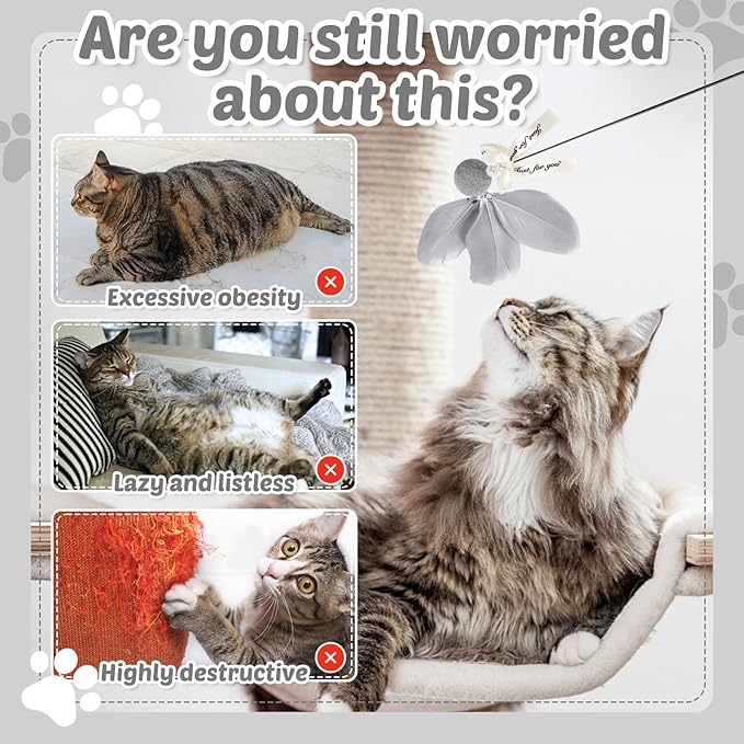 Interactive Cat Toys - 4-in-1 Cat Teaser Wand Toy and Feather Toys Refills for Indoor Cats to Chase and Exercise Design for Large and Small Cats