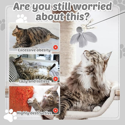 Interactive Cat Toys - 4-in-1 Cat Teaser Wand Toy and Feather Toys Refills for Indoor Cats to Chase and Exercise Design for Large and Small Cats