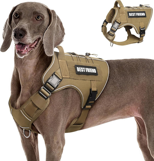 Tactical Dog Harness for Large Dogs,No Pull Military Dog Vest with Handle,Reflective Heavy Duty Pet Harness for K9 Working Walking Hiking Training Brown XL