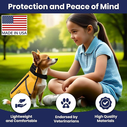 CoyoteVest Dog Harness Protection Vest, Reflective Dog Accessories with Spikes to Shield Your Pet from Raptor and Animal Attacks, Proudly Made in America (Large, Yellow)