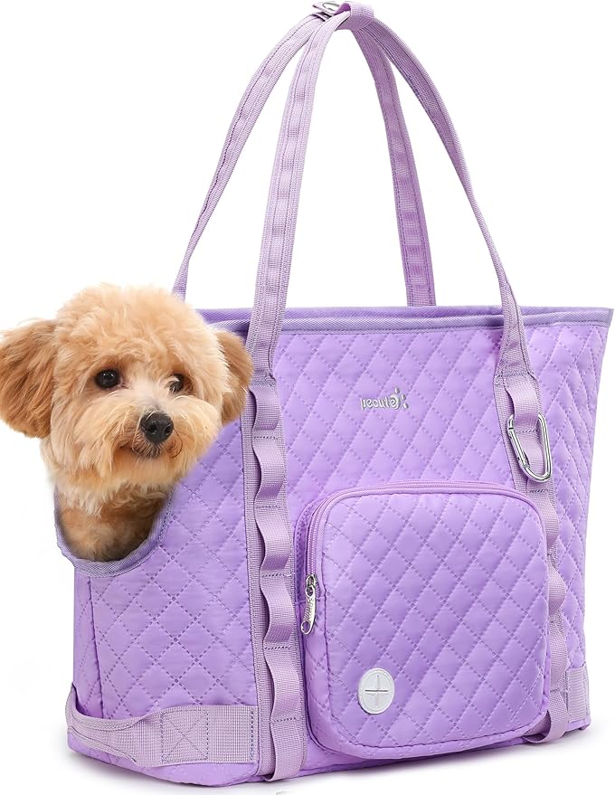 Pecute Dog Purse Carrier, Dog Carrier with Pockets for Small Dogs, Fits Dogs 5.5 lbs to 11 lbs, Cat and Puppies Tote Bag, Outing, Travel, Vet, Purple