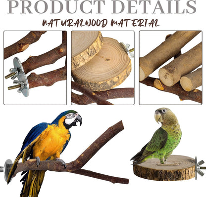 8 Pack Natural Wood Bird Perches Parrot Perch Stand Parakeet Toys Bird Cage Accessories for Budgerigar Cockatiels, Conures