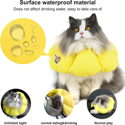 HiDREAM Cat Cone Collar,Cute Waterproof Elizabethan e Collar for Cats,Anti-Bite Lick Wound Healing Safety Cat Recovery Collar,Yellow Flower All-Season Style