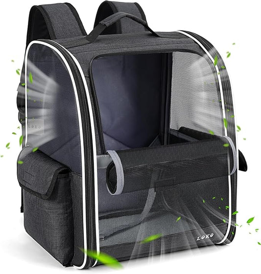 Lekereise Ventilated Cat Backpack Carrier, Pet Carrier Backpack Airline Approved for Small Dogs, 13.39" L x 11" W x 16.53" H Fit Up to 18 Lbs, Dogs Foldable Backpack Carrier for Travel, Hiking, Black