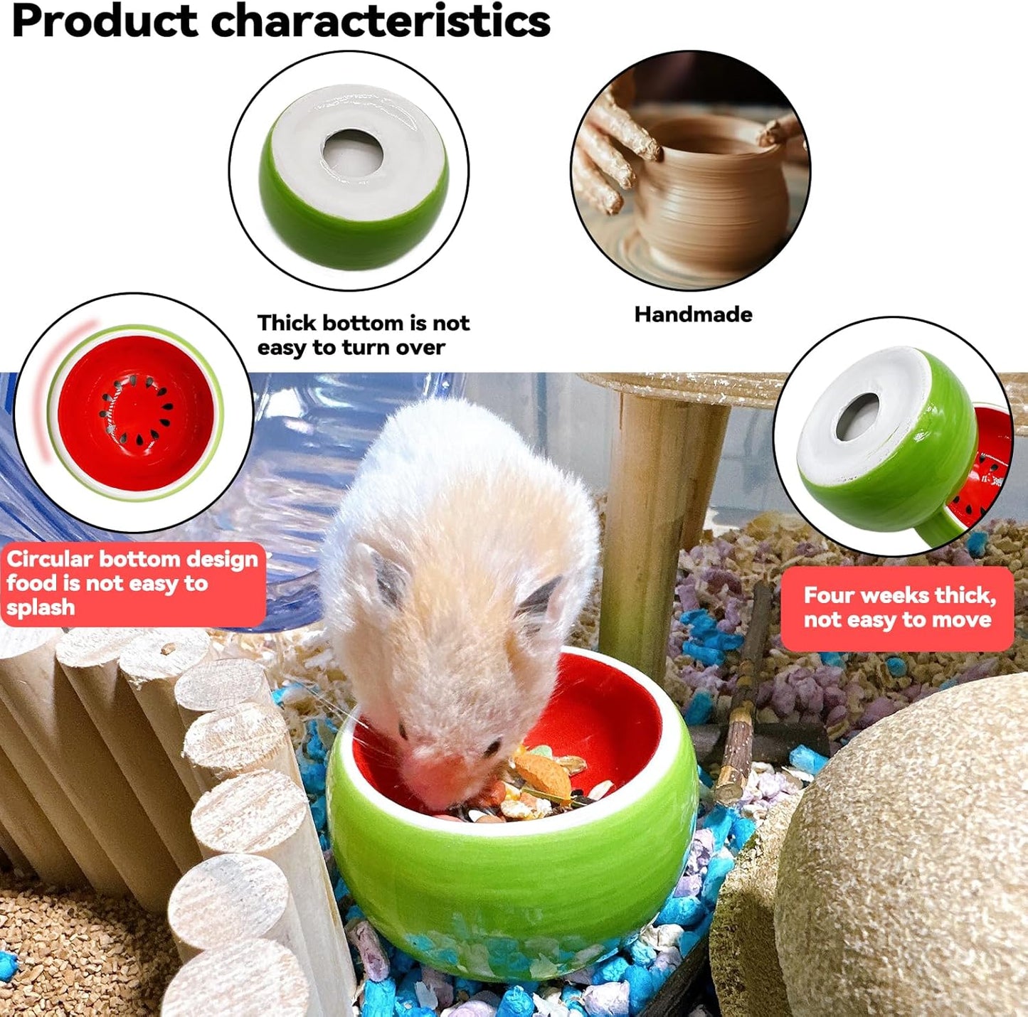 Hamiledyi Hamster Bowl Ceramic Food Water Feeding Dish Guinea Pig Water Rat Bowl for Gerbil Mouse Chinchilla Hedgehog Sugar Glider(2PCS)