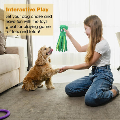 Dog Squeaky Toys Octopus - No Stuffing Crinkle Plush Toys for Puppy Teething, Durable Interactive Chew Toys for Small, Medium and Large Dogs Training and Reduce Boredom, 2 Pack