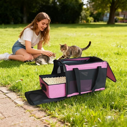 HiCaptain Cat Travel Carrier Bag with Litter Box, Portable Soft Cat Carrier Bag Lightweight Leak-Proof Collapsible Litter Box for Cats, Fits for Kitten up to 15 lb to Travel, Camping, Hiking, or Hotel
