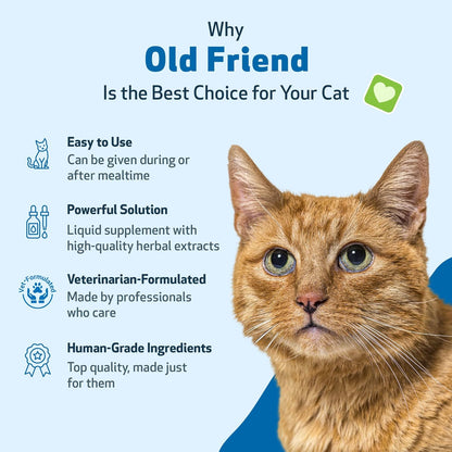 Pet Wellbeing Old Friend for Senior Cats - Supports Immune System Health, Joint Mobility, Healthy Energy Levels, Alfalfa, Reishi - Veterinarian-Formulated Herbal Supplement 4 oz (118 ml)