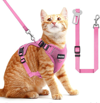 Cat Harness and Leash for Walking, The Upgrade Can be Adjusted in Four Directions and Breathable Cat Harness for Anti Escape That can be Fitted and Positioned, Reflective Strips Harness, Pink,S