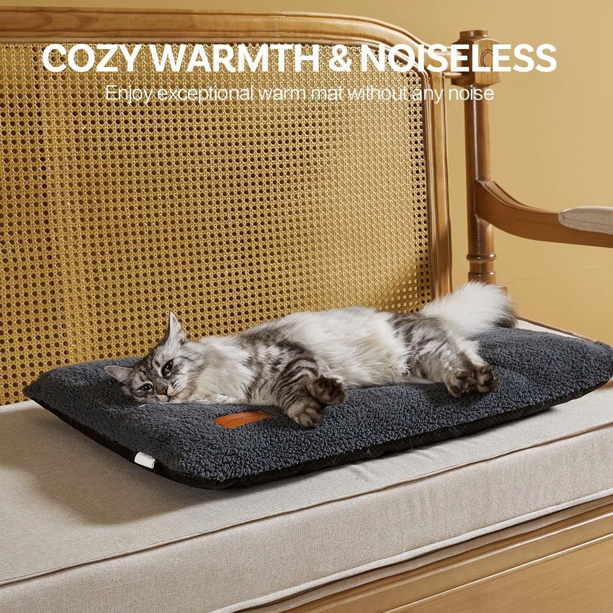 Self Warming Cat Bed Self Heating Pad 24 x 18 inch Thermal Pet mat for Indoor Outdoor Pets Double Filled Cat Mat with Washable Removable Cover Non-Slip Bottom (Dark Gray)