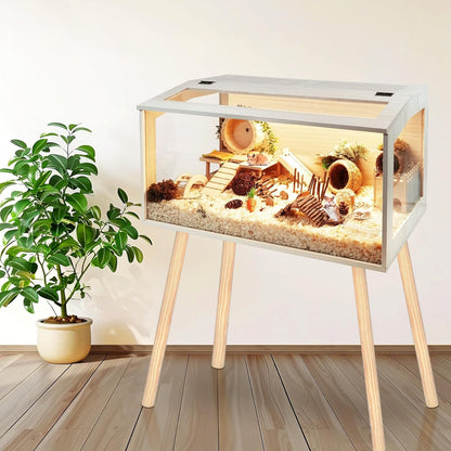 Prolee Hamster Cage Wooden Chew Proof, Extra Large Mice and Rat Habitat Openable Top with Acrylic Sheets Solid Built Small Animal Cage with Leg Stands, 32 Inch Long