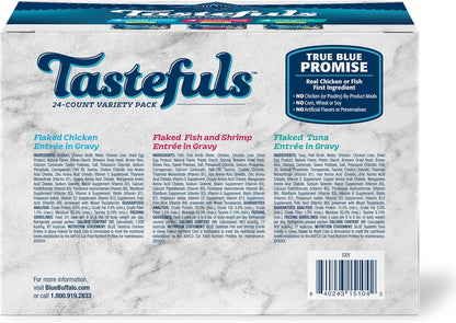 Blue Buffalo Tastefuls Flaked Wet Cat Food Variety Pack, Made with Natural Ingredients, Tuna, Chicken, Fish & Shrimp, 3-oz Cans (12 Count, 4 of Each)