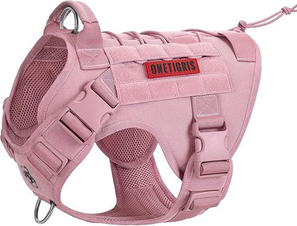 OneTigris Tactical Dog Harness Vest,No-Pull Service Dog Vest with Hook & Loop Panels,Adjustable Dog Vest Harness for Walking Hiking Training(Pink,XL)