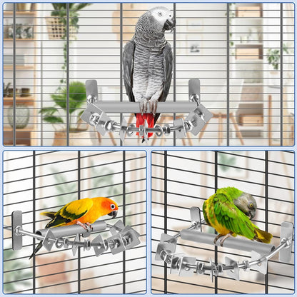 Bird Perch for Cage, Stainless Steel Parrot Perches with Metal Chew Toys, Bird Nail Trimming Cage Accessories for Cockatiels, Macaws, African Grey, Amazon Parrots