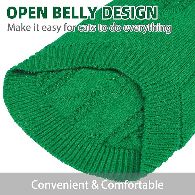 PUPTECK Winter Cat Sweater Coat - Soft Warm Cold Weather Clothes Knitwear for Kittens & Small Dogs Indoor Outdoor Wearing, Knitted Classic for Doggies Kitties Girls Boys, Green, S