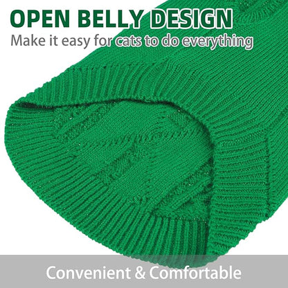 PUPTECK Winter Cat Sweater Coat - Soft Warm Cold Weather Clothes Knitwear for Kittens & Small Dogs Indoor Outdoor Wearing, Knitted Classic for Doggies Kitties Girls Boys, Green, S