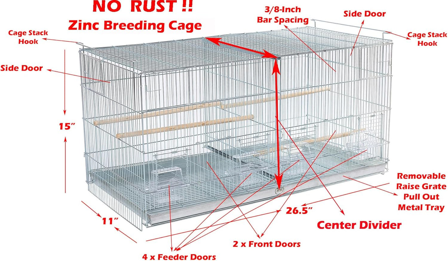 LOT of NO Rust Stainless Galvanized Zinc Plated Stackable Breeder Bird Flight Cage with Removable Center Divider and Breeding Nest Doors