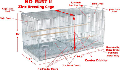LOT of NO Rust Stainless Galvanized Zinc Plated Stackable Breeder Bird Flight Cage with Removable Center Divider and Breeding Nest Doors