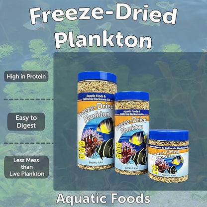 Aquatic Foods Inc. Pacific Plankton, Freeze Dried Plankton for Marines, Corals, Anemones, Cichlids, Discus, Tetras, Goldfish, Angel Fish, 12-Type Pellet Mix, 4-Type Wafer Mix Included..2.45oz Canister