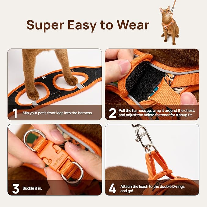 Cat Harness and Leash Set, Step-in Escape Proof Adjustable Vest Harness for Small Medium Large Cats, Lightweight Soft Breathable Reflective Kitten Harness, Easy to Wear for Walking Travel, Camping, S