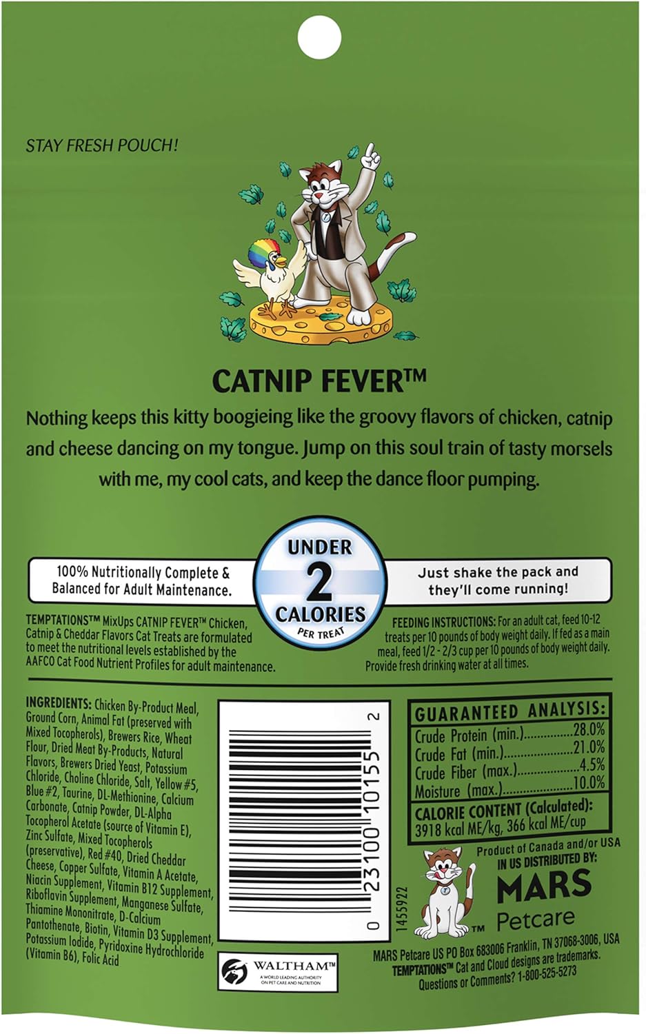 Temptations MixUps Catnip Fever Flavor Crunchy and Soft Cat Treats, 3 oz. Pouch (Pack of 12)