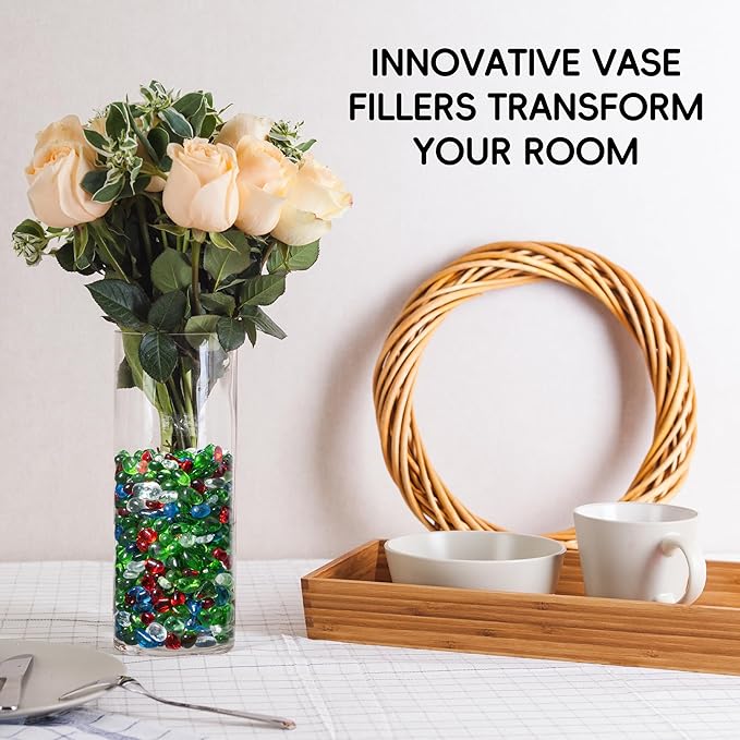 Meschett Colorful Glass Stones, 0.97 LB Fish Tank Gravel, Small Irregular Rainbow Aquarium Gravel for Aquarium Decorations and Turtle Tank, Sea Glass Beads Crystals for Fish Bowl, Vase Filler,Mixed