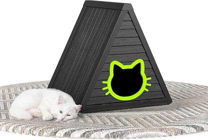 DRATO Cat House for Indoor Outdoor Cat Shelter Feral Cat Outside Easy to Install and Clean for Indoor, Balcony use (Black, 23.82 * 25.59 * 25.67)