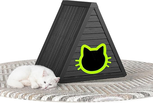 DRATO Cat House for Indoor Outdoor Cat Shelter Feral Cat Outside Easy to Install and Clean for Indoor, Balcony use (Black, 23.82 * 25.59 * 25.67)