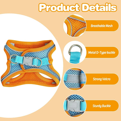 PINVNBY 2 Pack Bunny Hsrness and Leash Set Adjustable Rabbit Harness with Reflective Strips Double Buckle Pet Vest Eescape Proof for Small Rabbit Kitten Puppy Walks Accessories (Orange Blue, S)